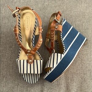 Coach Women's Striped Wedge Sandals - Blue and Brown